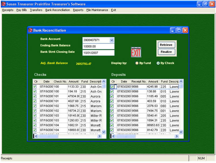 Bank Reconciliation Screen